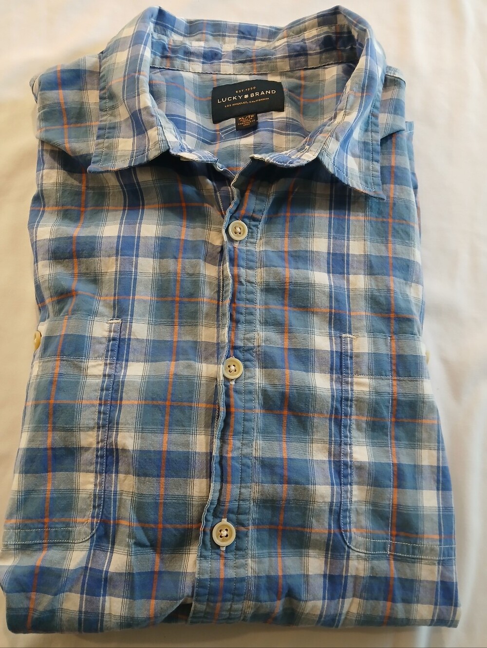 Lucky Brand Men's Short Sleeve Plaid Button-Down Shirt | Size XL